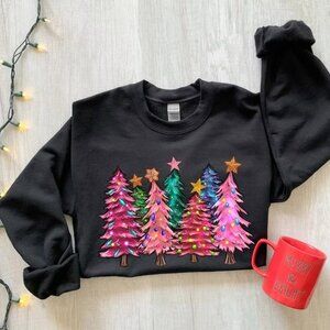 Pink Tree Christmas Sweatshirt Christmas Tree Sweatshirt 05